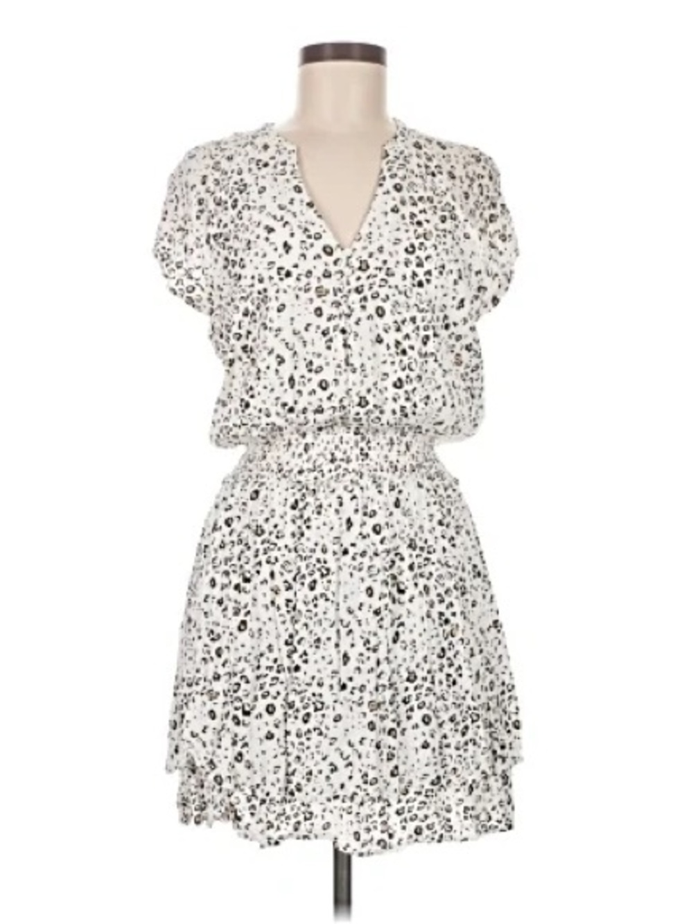 Rails Black and White Leopard Print Ruffle Mini Dress